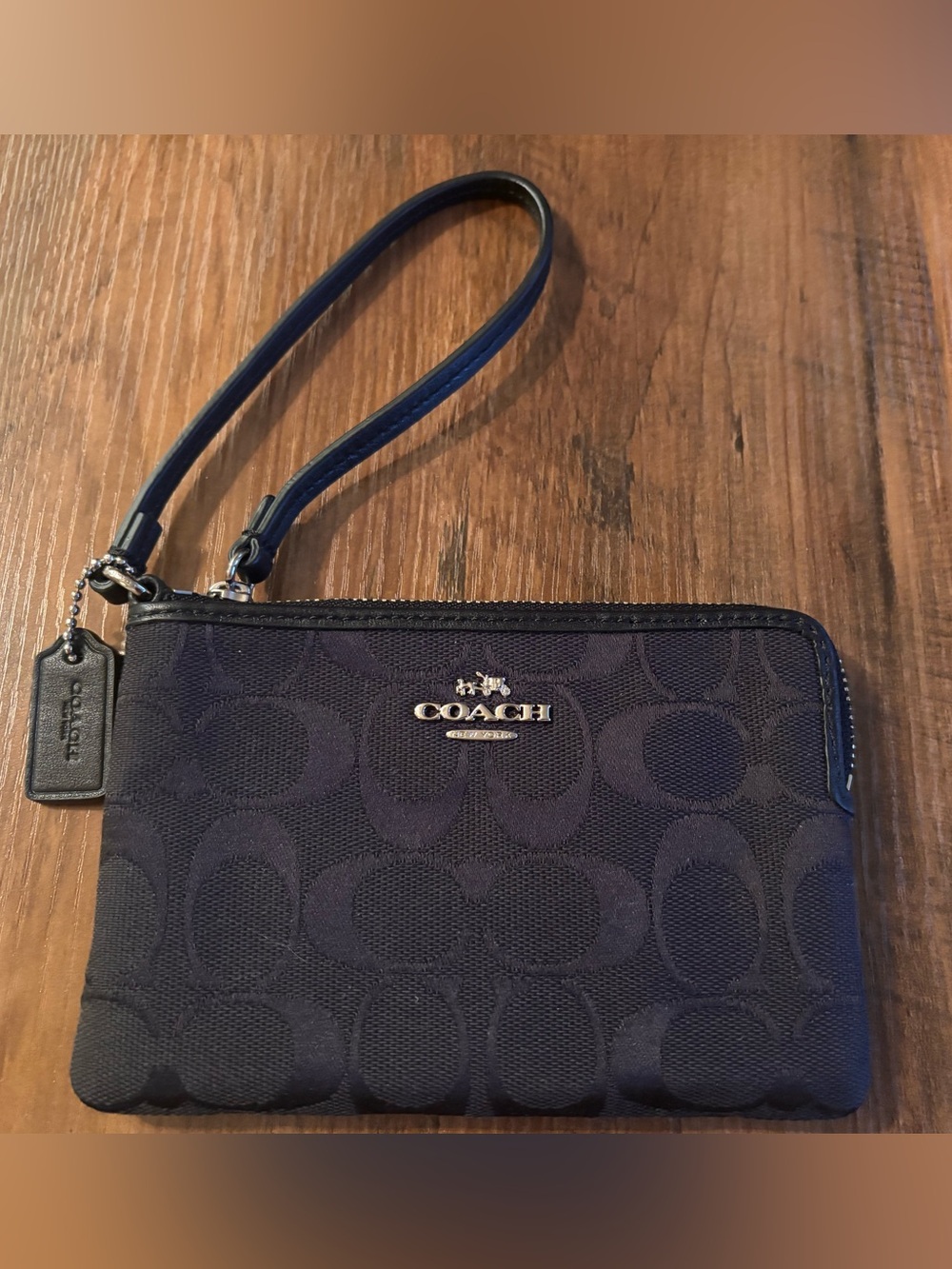 Coach Black Signature Logo Wristlet